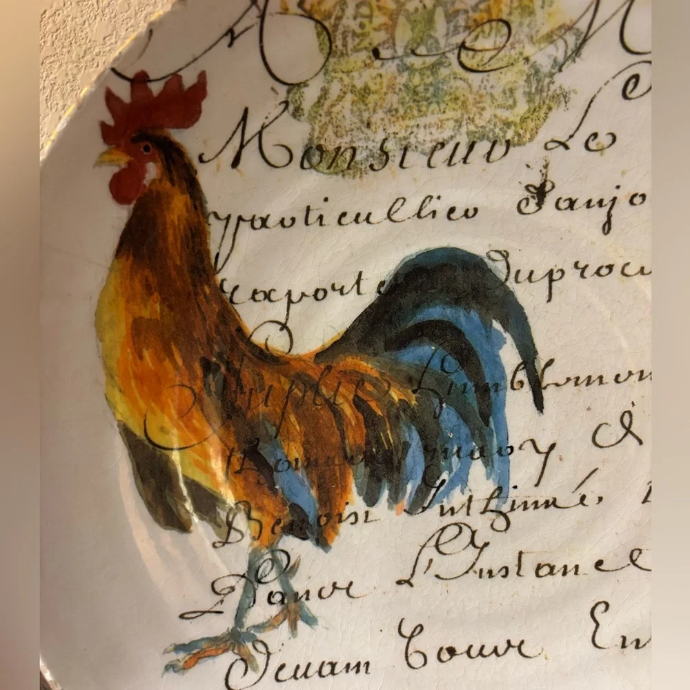 Williams Sonoma Decorative Rooster Large Bowl with Script Design‎